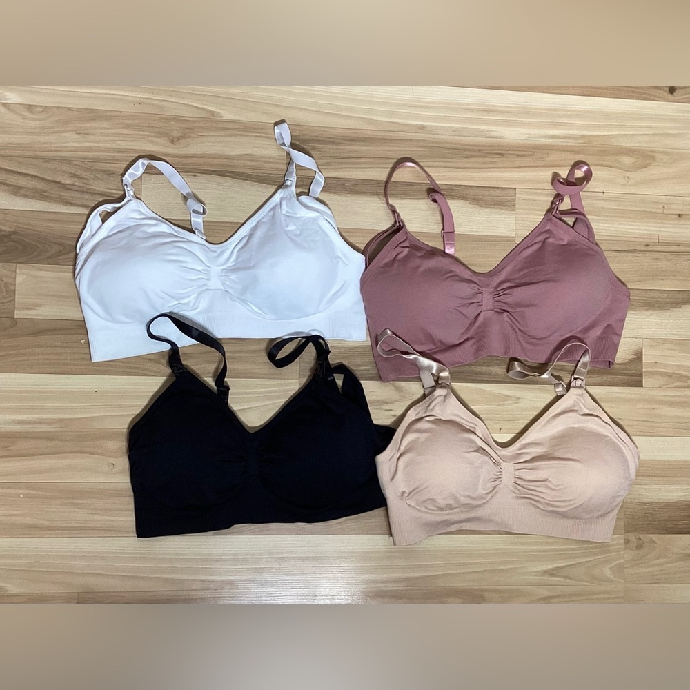 Set of 4 Nursing Bras Size XL - Black, White, Pink, and Tan